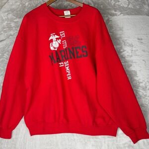 USMC Marines Semper Fi Sweatshirt Red Graphic Crewneck XL Mens